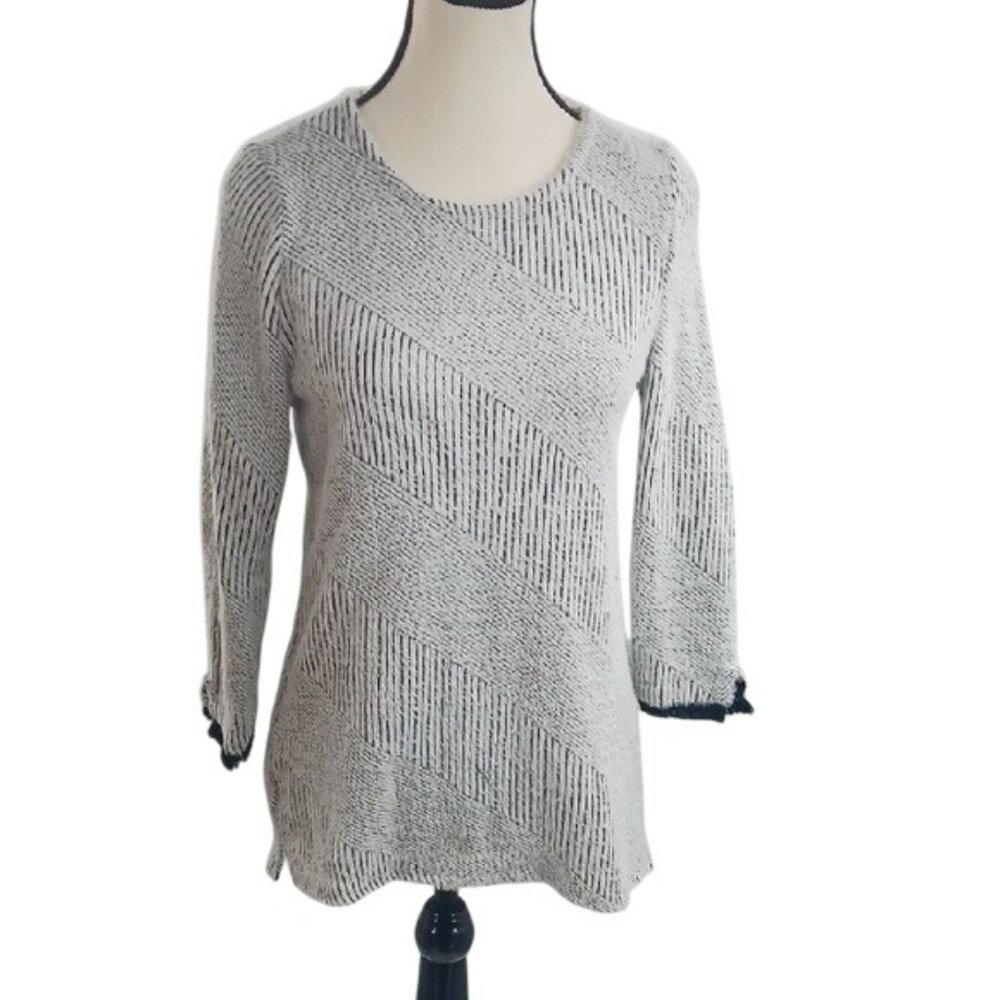 Chico's Sweater Womens Size S Gray Textured Fuzzy 3/4 Sleeve Crew Neck